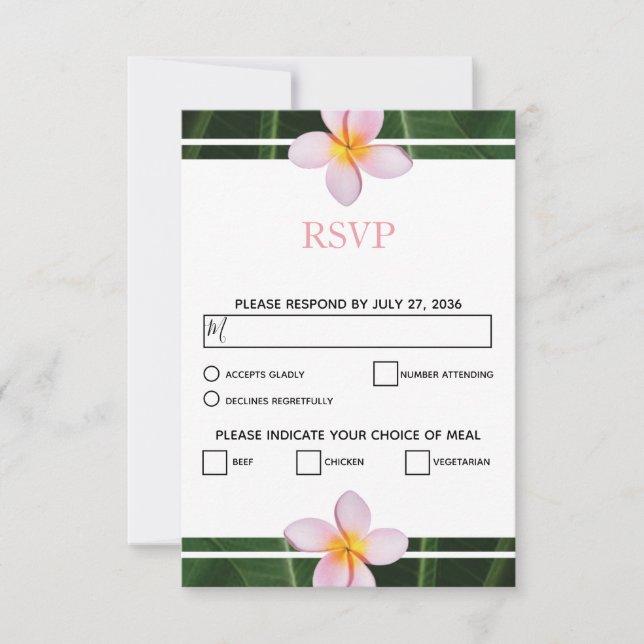 Tarjetas RSVP de la boda de Plumeria Rosa Frangipa (Anverso)