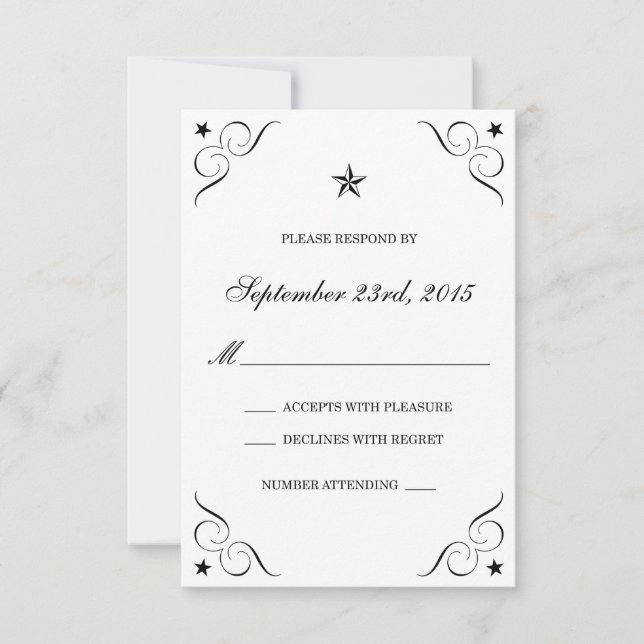 Tarjetas RSVP de la boda de una estrella blanca y  (Anverso)