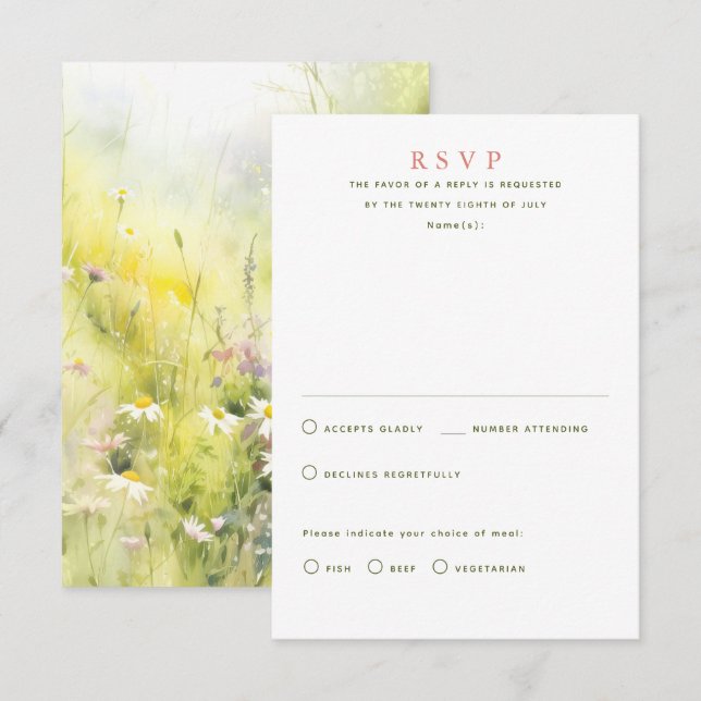 Tarjetas RSVP de la boda de verano de Flores silve (Anverso / Reverso)