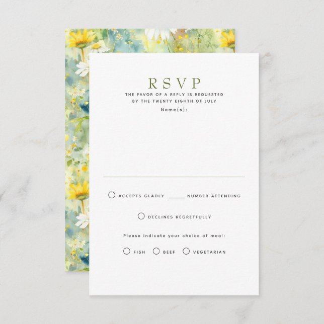 Tarjetas RSVP de la boda de verano de Flores silve (Anverso / Reverso)