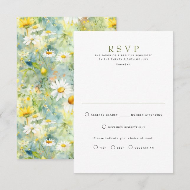Tarjetas RSVP de la boda de verano de Flores silve (Anverso / Reverso)