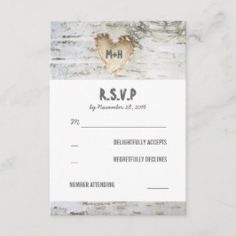 Tarjetas RSVP de la boda del corazón de la corteza