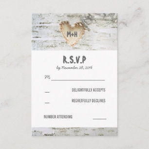 Tarjetas RSVP de la boda del corazón de la corteza