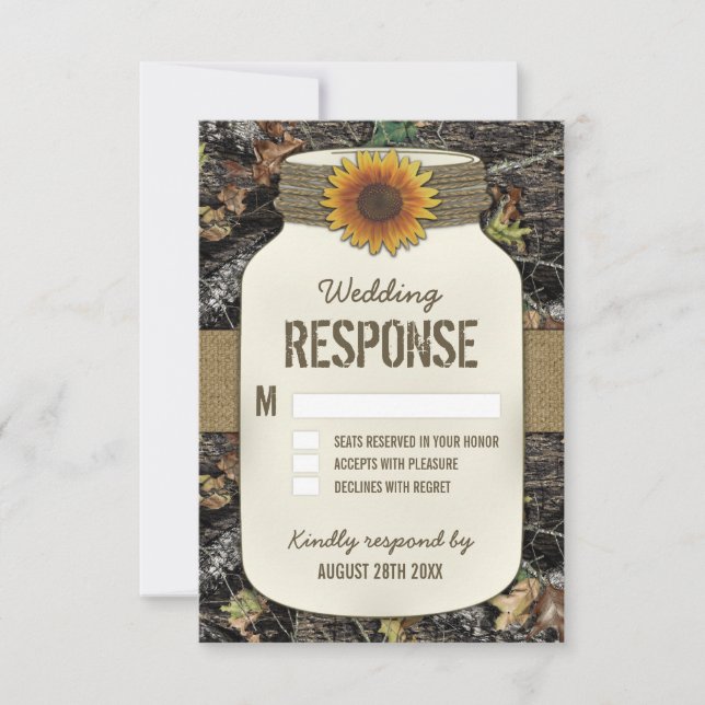 Tarjetas RSVP de la boda del Sunflower Mason Jar C (Anverso)