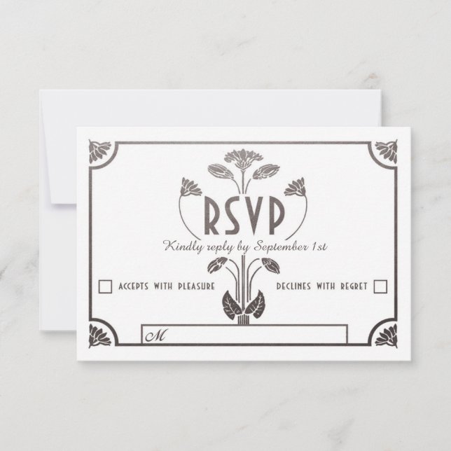 Tarjetas RSVP de la boda egipcia de nouveau Silver (Anverso)