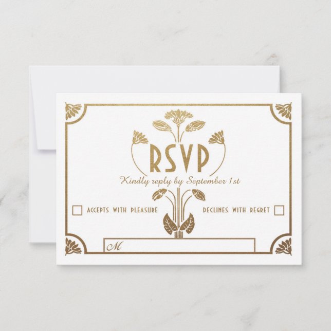 Tarjetas RSVP de la boda egipcia (oro y blanco) (Anverso)