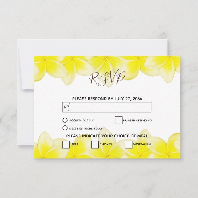 Tarjetas RSVP de la boda frangipani del Plumeria a (Anverso)