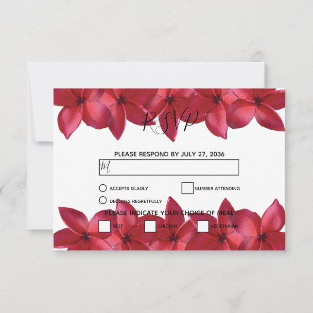 Tarjetas RSVP de la boda frangipani del Plumeria R (Anverso)