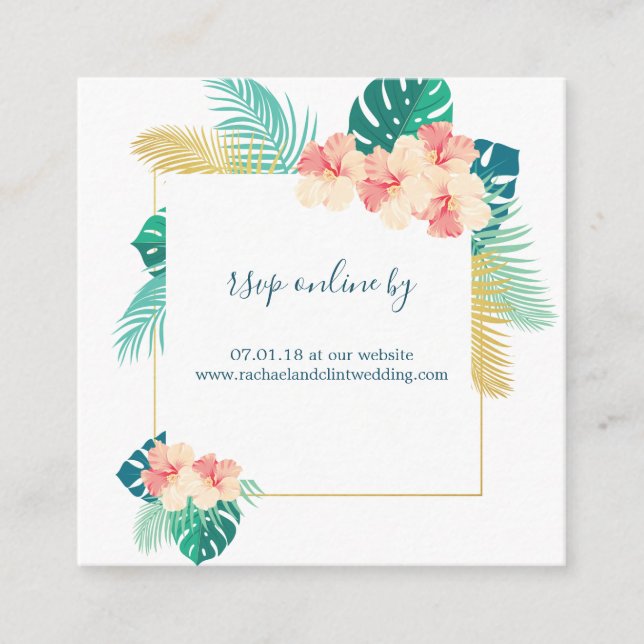 Tarjetas RSVP de la boda hawaiana Hibiscus (Anverso)