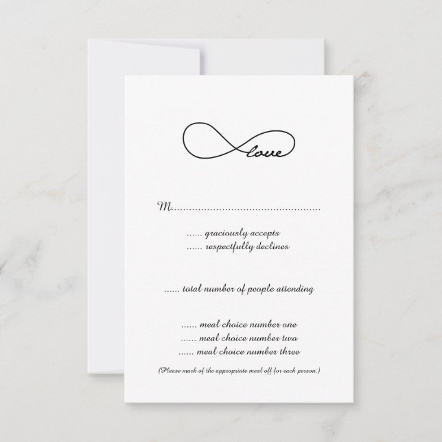 Tarjetas RSVP de la boda infinita de amor negro (Anverso)