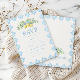 Tarjetas RSVP de la boda italiana con limón azul