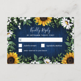 Tarjetas RSVP de la boda rústica del girasol azul