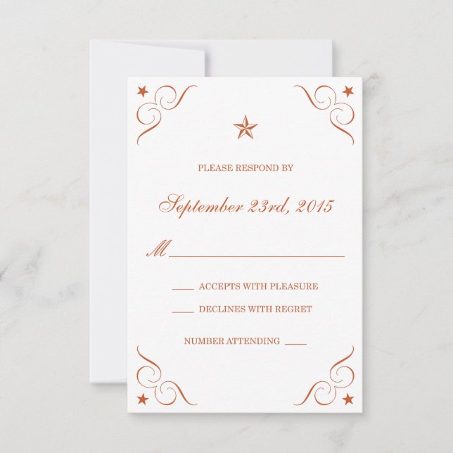 Tarjetas RSVP de la boda solitaria de Naranja quem (Anverso)