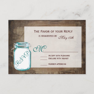 Tarjetas RSVP de la boda verde azulada Mason Jar R