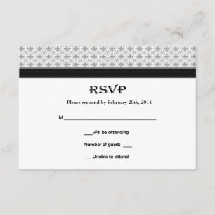 Tarjetas RSVP de la flor gris blanco negro de la n