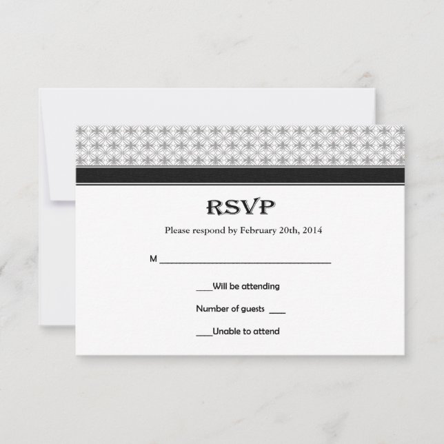 Tarjetas RSVP de la flor gris blanco negro de la n (Anverso)