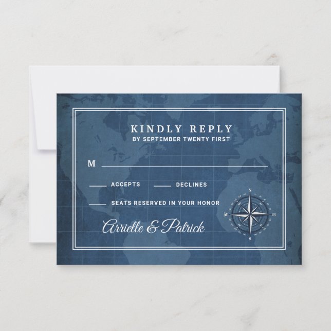 Tarjetas RSVP de la Marina Náutica y la brújula bl (Anverso)