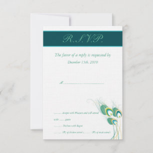 Tarjetas RSVP de la moderna boda de pavo real Verd