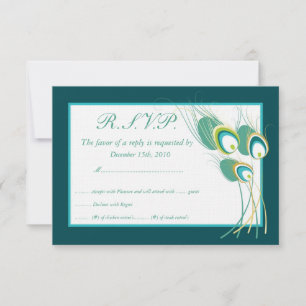 Tarjetas RSVP de la moderna boda de pavo real Verd