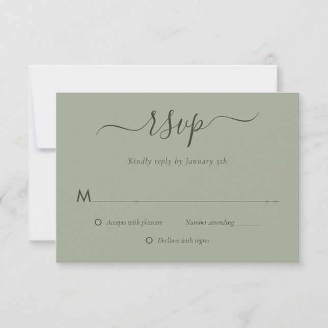 Tarjetas RSVP de la moderna boda verde sabia (Anverso)