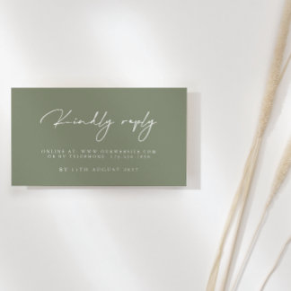 Tarjetas RSVP de la moderna boda verde sabia