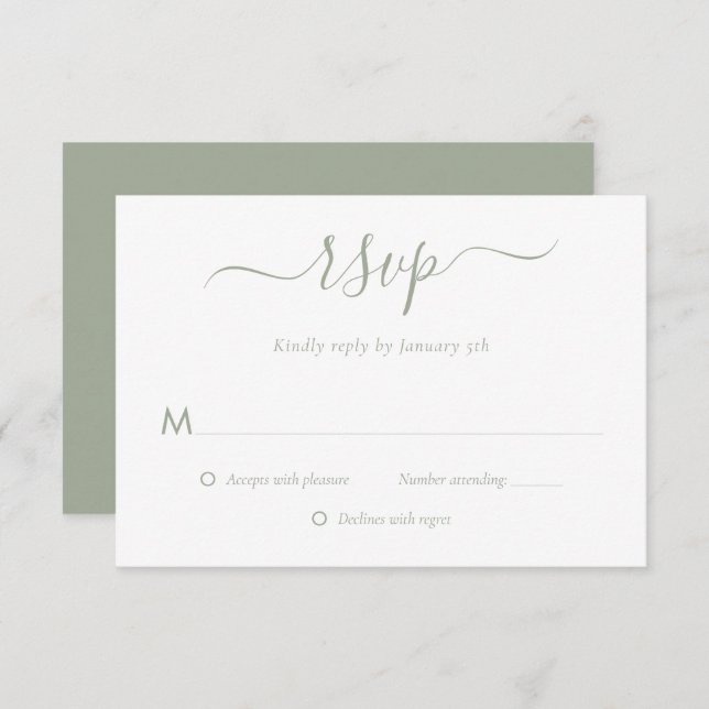 Tarjetas RSVP de la moderna escritura Sage Green W (Anverso / Reverso)