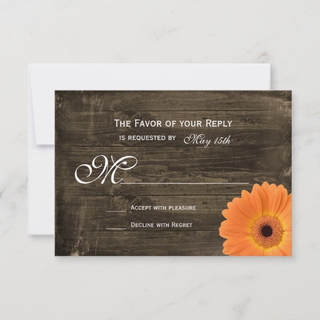 Tarjetas RSVP de la Naranja de madera de granero r (Anverso)