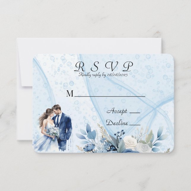 Tarjetas RSVP de la novia de la tinta azul del alc (Anverso)
