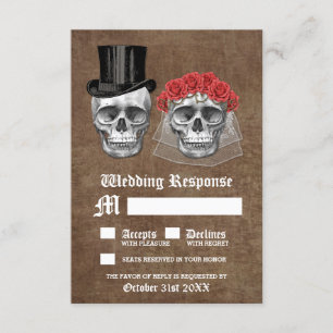 Tarjetas RSVP de la pareja de cráneos muertos