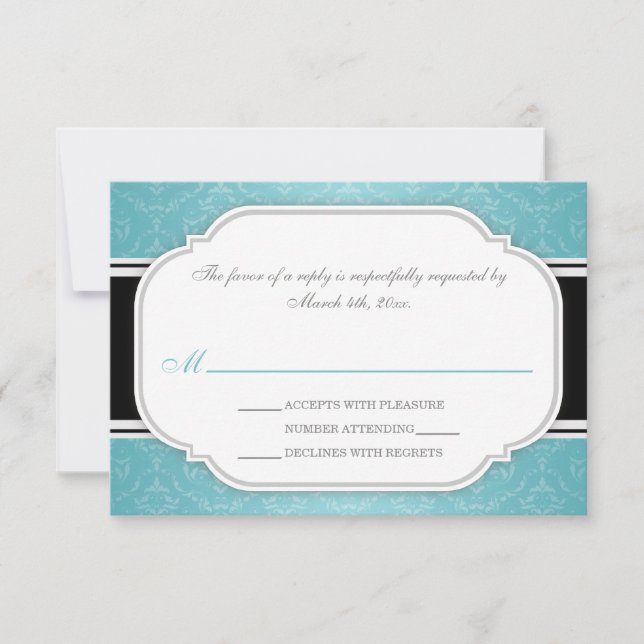 Tarjetas RSVP de la recepción de la boda turquesa  (Anverso)