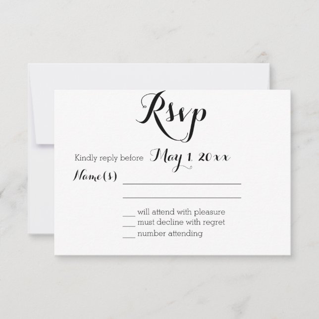 Tarjetas RSVP de la sencilla boda blanca (Anverso)