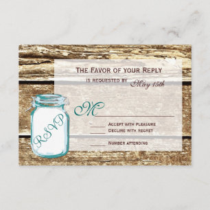 Tarjetas RSVP de la verde azulada Mason Jar Rustic