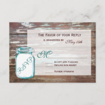 Tarjetas RSVP de la verde azulada Mason Jar Rustic