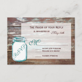Tarjetas RSVP de la verde azulada Mason Jar Rustic