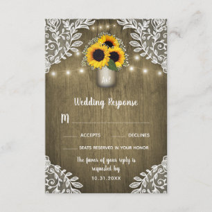 Tarjetas RSVP de Lace Sunflower Mason Jar Wedding