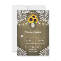 Tarjetas RSVP de Lace Sunflower Mason Jar Wedding