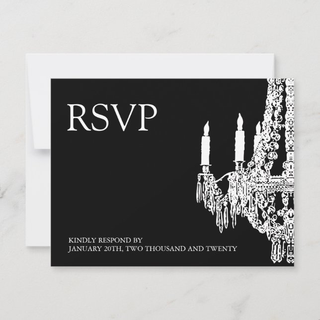 Tarjetas RSVP de lámparas de araña blanca y negra  (Anverso)