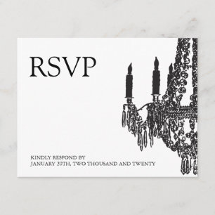 Tarjetas RSVP de lámparas de araña blanca y negra 