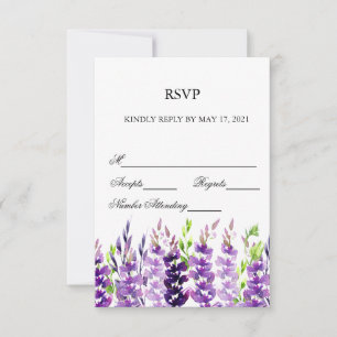 Tarjetas RSVP de Lavanda color agua Boda púrpura