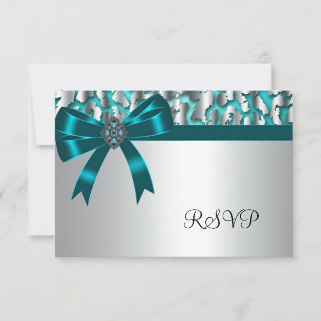 Tarjetas RSVP de Leopardo Azul verde azulado (Anverso)