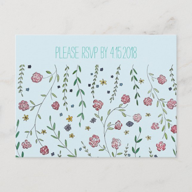 Tarjetas RSVP de libros y flores (Anverso)