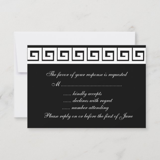 Tarjetas RSVP de llave griega en blanco y negro (Anverso)