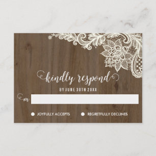 Tarjetas RSVP de Madera Rústica y Lace