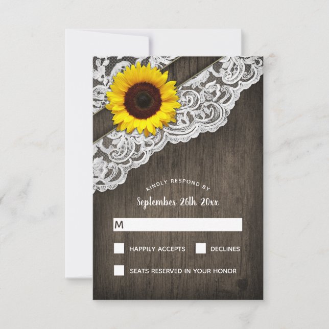 Tarjetas RSVP de Madera y Boda de Cañón de Girasol (Anverso)