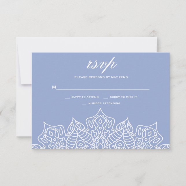 Tarjetas RSVP de Mandala azul y blanco (Anverso)