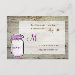 Tarjetas RSVP de Mason Jar Barn Wood Rustic Wedtic