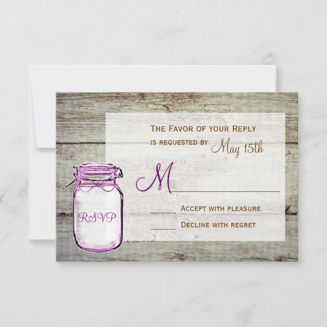 Tarjetas RSVP de Mason Jar Barn Wood Rustic Wedtic (Anverso)