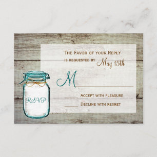 Tarjetas RSVP de Mason Jar Barn Wood Rustic Wedtic