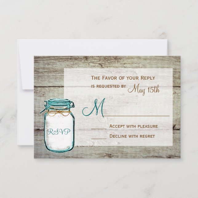 Tarjetas RSVP de Mason Jar Barn Wood Rustic Wedtic (Anverso)