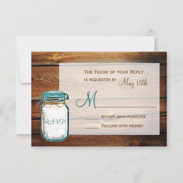 Tarjetas RSVP de Mason Jar Barn Wood Rustic Wedtic (Anverso)
